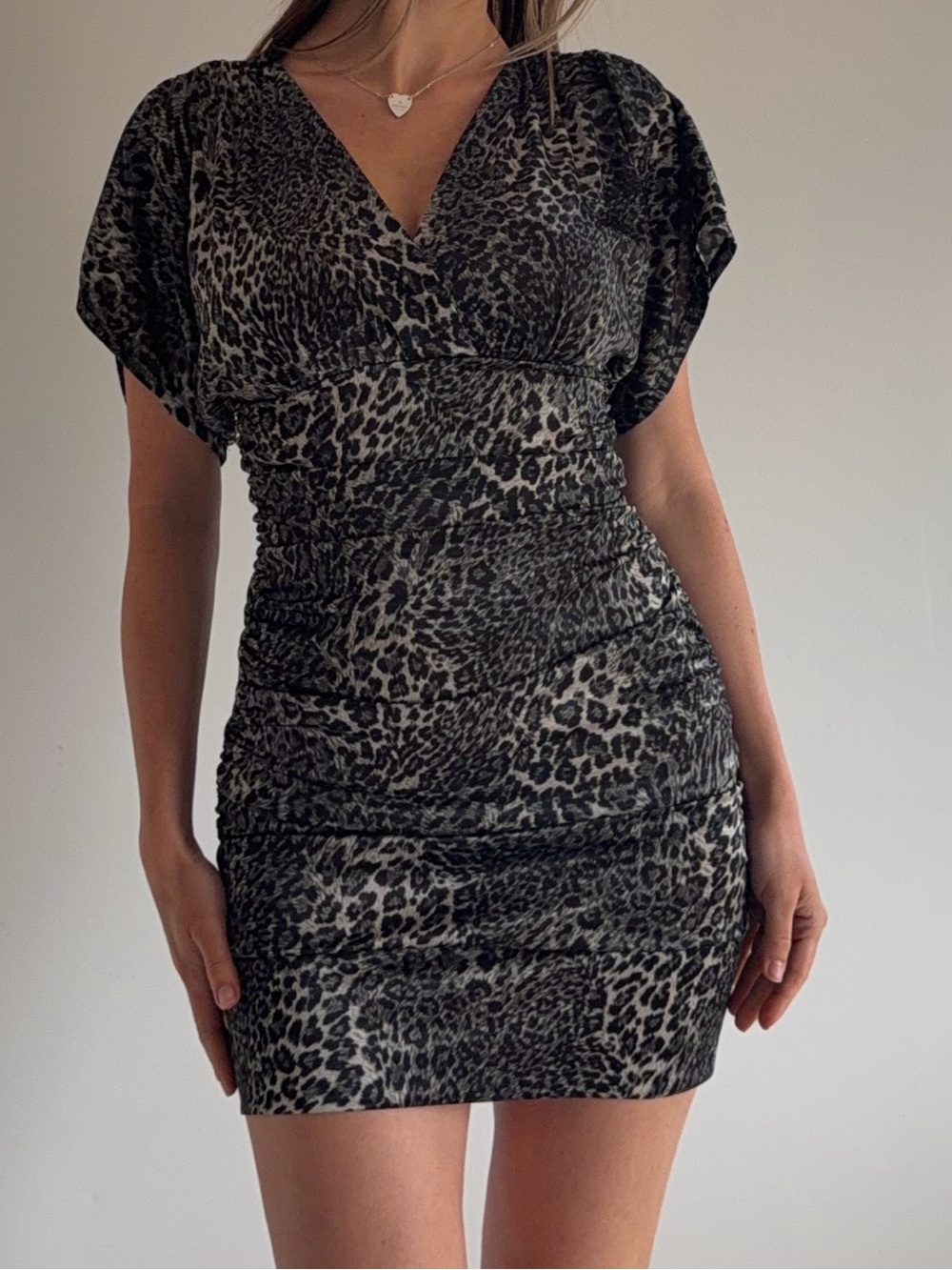 Love Tease Leopard Print Ruched Mini Dress | Sexy Bodycon Y2K Aesthetic Size S